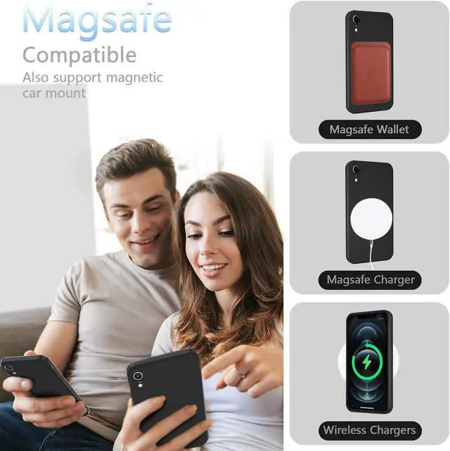 Alt view image 6 of 7 - UEEBAI Liquid Silicone Wireless Charging Phone Case for iPhone XR, Built-in Magnets Compatible with MagSafing Faster Charging Slim Fit Soft Microfiber Cover - Black