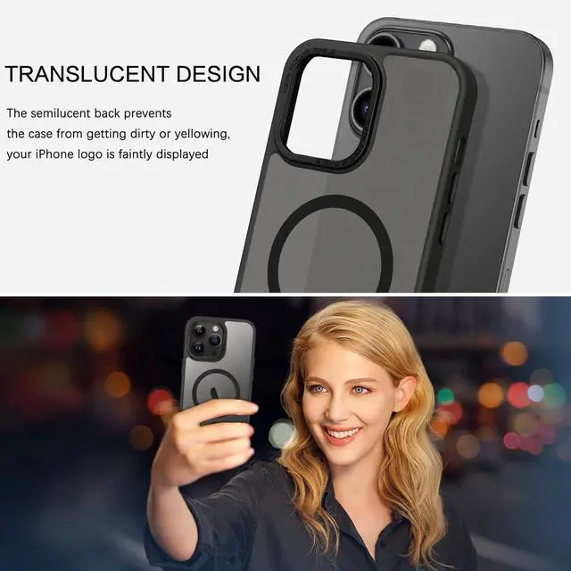 Alt view image 7 of 7 - Magnetic for iPhone 14 Pro Case [Compatible with Magsafe] Translucent Matte 14 Pro Phone Case Slim Thin Shockproof Women Men Girls Boys Protective Cover Cases for iPhone14 Pro 6.1 Black