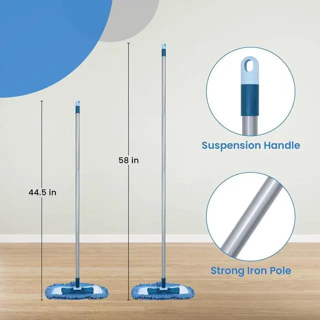Alt view image 4 of 7 - Dust Mop for Hardwood Floors with 57" Long Handle Wet & Dry Mops for Catching Pet Hair and Dust Bunny Microfiber Dust Mops for Vinyl, Wood, Tile, Laminate Flooring