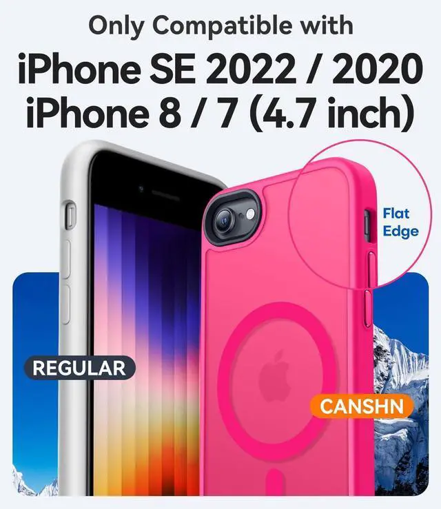 Alt view image 3 of 7 - CANSHN Magnetic Case for iPhone SE 2022/iPhone SE 2020/iPhone 8, Built in Magnets Compatible with MagSafe, Translucent Matte Back Phone Cover for iPhone 8/SE 2/SE 34.7" Frosted Hot Pink