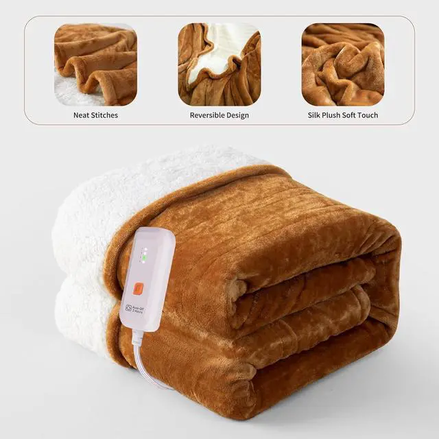 Alt view image 2 of 7 - GOTCOZY Heated Blanket Electric Throw 50''X60''- Soft Silky Plush Electric Blanket with 4 Heating Level & 3 Hour Auto Off Heating Blanket, ETL Certified Machine Washable (Biscuit)