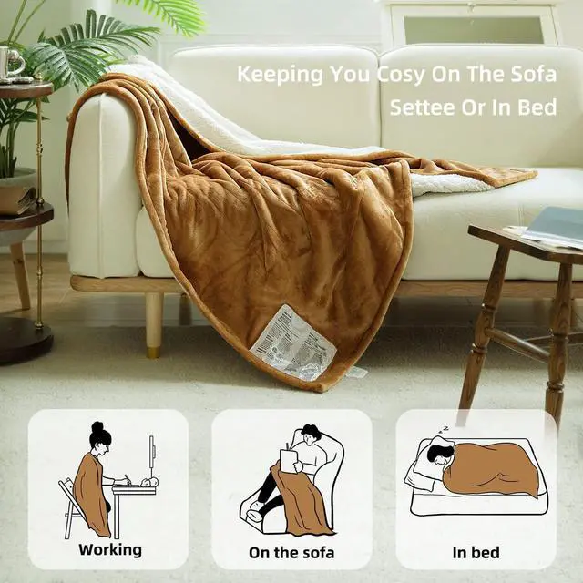 Alt view image 3 of 7 - GOTCOZY Heated Blanket Electric Throw 50''X60''- Soft Silky Plush Electric Blanket with 4 Heating Level & 3 Hour Auto Off Heating Blanket, ETL Certified Machine Washable (Biscuit)