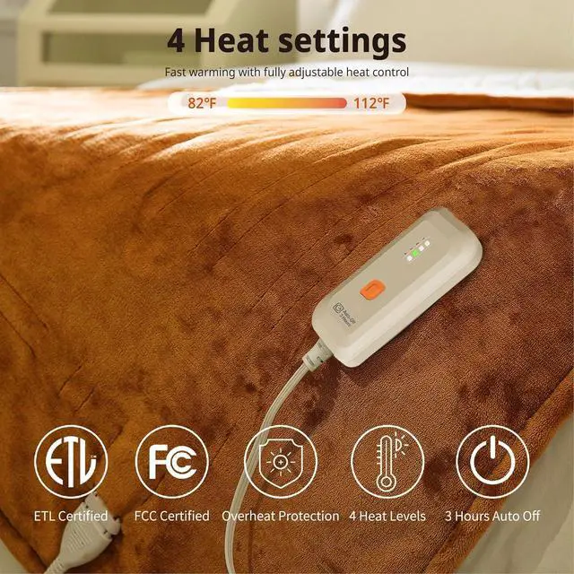 Alt view image 4 of 7 - GOTCOZY Heated Blanket Electric Throw 50''X60''- Soft Silky Plush Electric Blanket with 4 Heating Level & 3 Hour Auto Off Heating Blanket, ETL Certified Machine Washable (Biscuit)