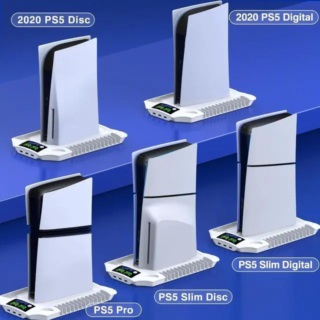 Alt view image 2 of 7 - PS5 Pro/Slim/PS5 Stand and Cooling Station with Controller Charging Station for Playsation 5 Disc Digital Console, PS5 Accessories Incl. 3 Levels Cooling Fan, 13 Game Slots, 3 USB HUB, Headset Holder