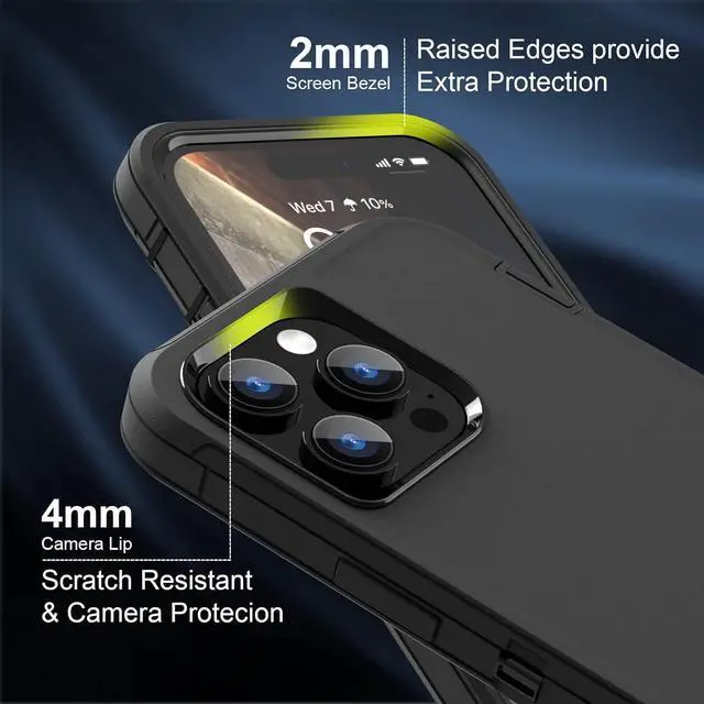 Alt view image 2 of 7 - Case Compatible with iPhone 14 Pro Max, Heavy Duty Protective Black Phone Case, Full Body Shockproof Durable Silicone Rubber with Hard PC Rugged Sturdy Phone Cover for 14 Pro Max 6.7 Inch. (Black)