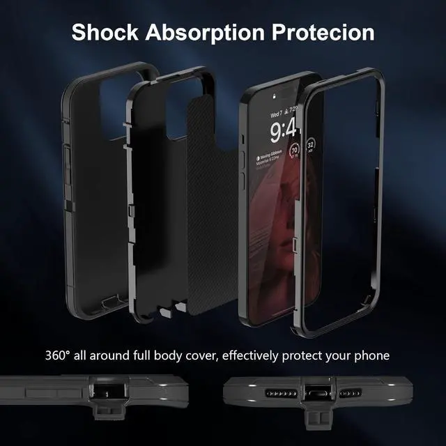 Alt view image 4 of 7 - Case Compatible with iPhone 14 Pro Max, Heavy Duty Protective Black Phone Case, Full Body Shockproof Durable Silicone Rubber with Hard PC Rugged Sturdy Phone Cover for 14 Pro Max 6.7 Inch. (Black)