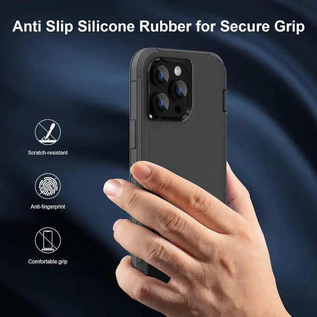 Alt view image 7 of 7 - Case Compatible with iPhone 14 Pro Max, Heavy Duty Protective Black Phone Case, Full Body Shockproof Durable Silicone Rubber with Hard PC Rugged Sturdy Phone Cover for 14 Pro Max 6.7 Inch. (Black)