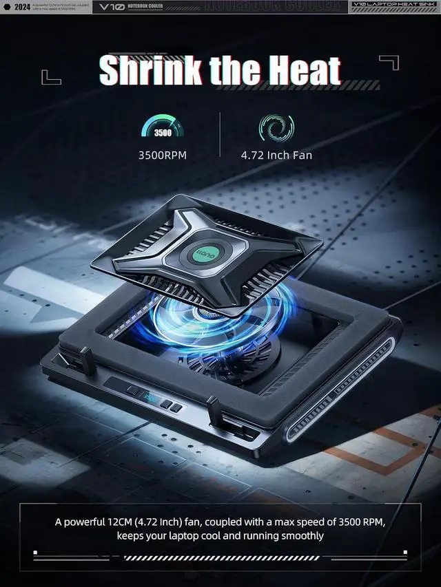Alt view image 2 of 7 - llano Laptop Cooler, Gaming Laptop Cooling Pad with 3500RPM Turbofan