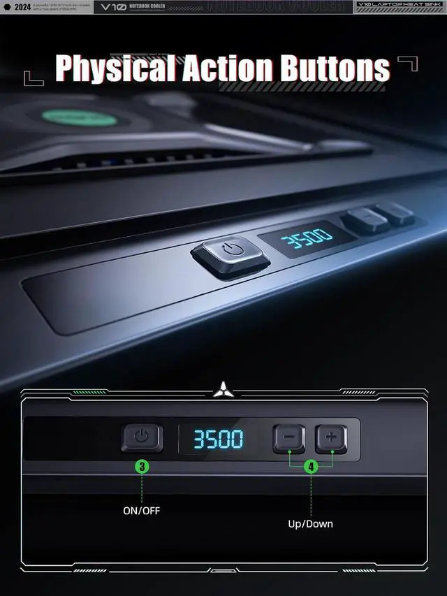 Alt view image 4 of 7 - llano Laptop Cooler, Gaming Laptop Cooling Pad with 3500RPM Turbofan