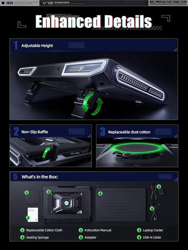 Alt view image 6 of 7 - llano Laptop Cooler, Gaming Laptop Cooling Pad with 3500RPM Turbofan