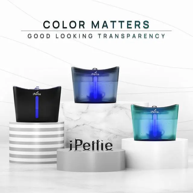 Alt view image 2 of 7 - iPettie Kamino Cat Water Fountain, 101oz/3L, Ultra-Quiet Filtered Water Purifier, Automatic Waterer Dispenser with LED & Water Level Window, Auto Power Off USB Pump & Dual Filters for Pets, Black