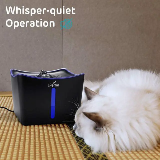 Alt view image 4 of 7 - iPettie Kamino Cat Water Fountain, 101oz/3L, Ultra-Quiet Filtered Water Purifier, Automatic Waterer Dispenser with LED & Water Level Window, Auto Power Off USB Pump & Dual Filters for Pets, Black
