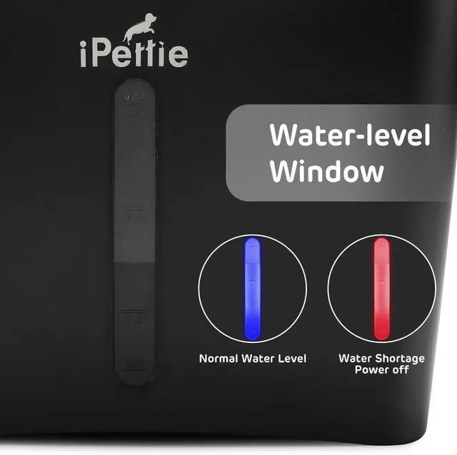 Alt view image 6 of 7 - iPettie Kamino Cat Water Fountain, 101oz/3L, Ultra-Quiet Filtered Water Purifier, Automatic Waterer Dispenser with LED & Water Level Window, Auto Power Off USB Pump & Dual Filters for Pets, Black
