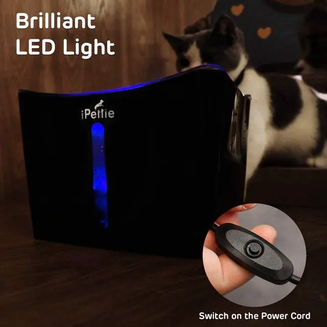 Alt view image 5 of 7 - iPettie Kamino Cat Water Fountain, 101oz/3L, Ultra-Quiet Filtered Water Purifier, Automatic Waterer Dispenser with LED & Water Level Window, Auto Power Off USB Pump & Dual Filters for Pets, Black