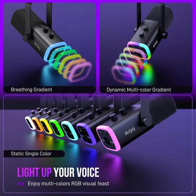 Alt view image 5 of 7 - FIFINE XLR/USB Gaming Microphone Set, Dynamic PC Mic for Streaming Podcasting, Computer RGB Mic Kit with Boom Arm Stand, Mute Button, Headphones Jack, for Recording Vocal Voice-Over-AmpliGame AM8T