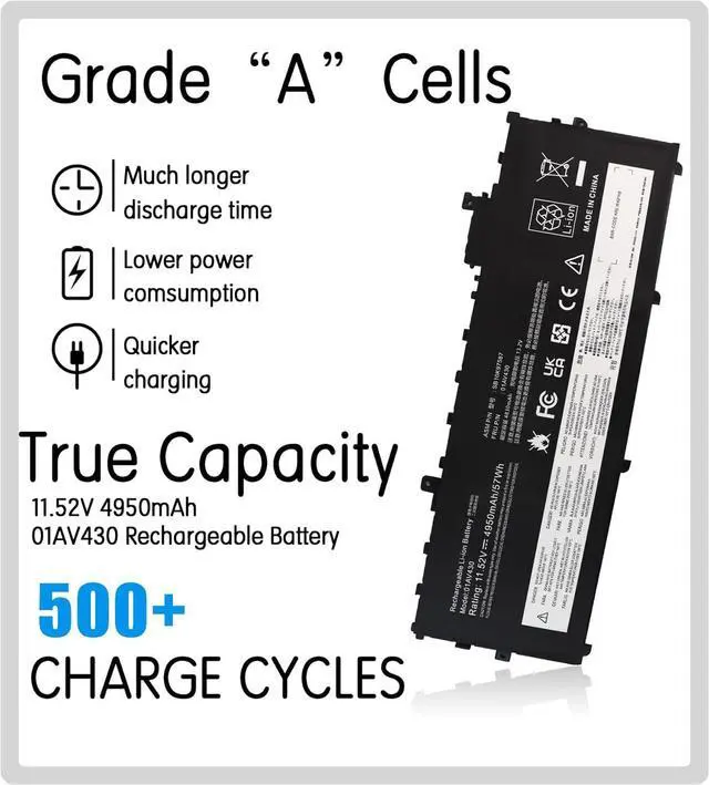 Alt view image 2 of 5 - 01AV430 SB10K97587 Thinkpad X1 Carbon gen 6 Laptop Battery Replacement for Lenovo ThinkPad X1 Carbon 6th Gen 2018 5th Gen 2017 Series 01AV431 SB10K97588 01AV494 SB10K97586 01AV429 57WH