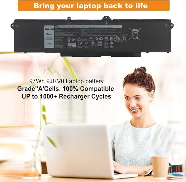 Alt view image 2 of 7 - 9JRV0 Laptop Battery Replacement for Dell Latitude 5521 5531 Precision 3571 3561 3581 3591 Alienware M17 R5 M18 R1 R2 Series Notebook 05RGW 005RGW 53XP7 053XP7 97Wh 8071mAh
