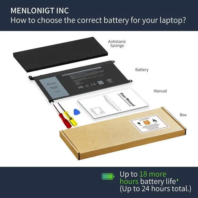 Alt view image 7 of 7 - 42wh WDXOR Laptop Battery for Dell Inspiron 13 15 5000 7000 Series 15 5565 5567 5568 5578 5579 7560 7570 13 7368 7378 5378 17 5765 5767 5770 P58F P66F, Latitude 3189 3390 & more WDXOR P69G 3CRH3
