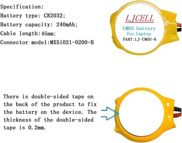 Alt view image 4 of 6 - 5PCS CMOS Battery for IBM Lenovo Thinkpad T430 T450S T460 T460P T480S DELL Latitude E5450 E5430 E5440 E5530 E6420 E6320 E6330 Inspiron 9400 Laptop BIOS RTC CR2032 Battery with 2 Wire
