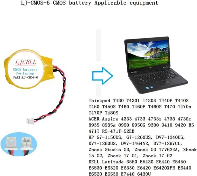 Alt view image 5 of 6 - 5PCS CMOS Battery for IBM Lenovo Thinkpad T430 T450S T460 T460P T480S DELL Latitude E5450 E5430 E5440 E5530 E6420 E6320 E6330 Inspiron 9400 Laptop BIOS RTC CR2032 Battery with 2 Wire