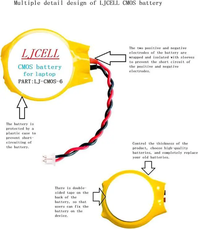 Alt view image 6 of 6 - 5PCS CMOS Battery for IBM Lenovo Thinkpad T430 T450S T460 T460P T480S DELL Latitude E5450 E5430 E5440 E5530 E6420 E6320 E6330 Inspiron 9400 Laptop BIOS RTC CR2032 Battery with 2 Wire