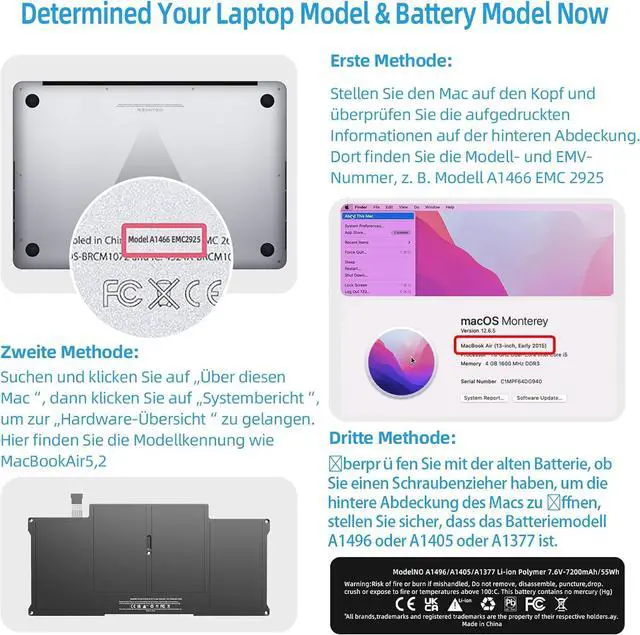 Alt view image 5 of 6 - A1466 Battery Replacement for MacBook Air 13 inch 2017 2015 2014 2013 2012 2011 2010 Mac Model A1466 A1369 Batteria Type A1496 A1370 A1405 Capacity 7.6V 55Wh 7200mAh