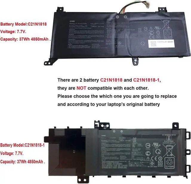 Alt view image 4 of 6 - C21N1818-1 Laptop Battery Compatible with Asus VivoBook 15 F512FA F512DA-SH31 X512FA X512FB X512FL X512FJ X512DA X512UF-BQ135T X512FA-BQ064T X512FL-EJ205 Serie 0B200-03190800 M929-03KF 7.7V 37Wh