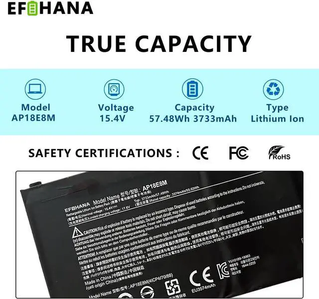 Alt view image 2 of 6 - AP18E8M AP18E7M Battery for Acer Nitro 5 AN515-55 AN515-52 AN515-44 AN515-43 AN515-45 AN515-44-R99Q AN517-52 AN517-55 Nitro 7 AN715-51 Aspire 7 A715-74G-7511 Predator Helios 300 PH315-52 PH315-53