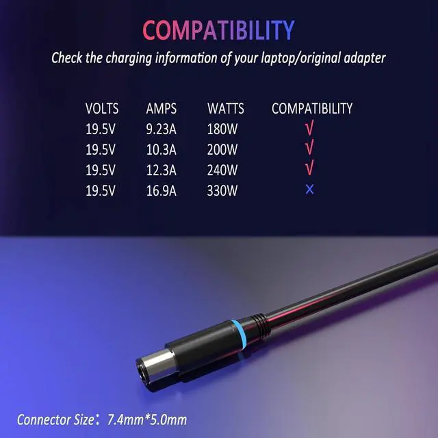 Alt view image 3 of 6 - New Slim 240W Laptop Charger Compatible with Dell Precision 7780 7680 7770 7760 G3 G5 G7 3500 5500 7500 Power Supply Cord