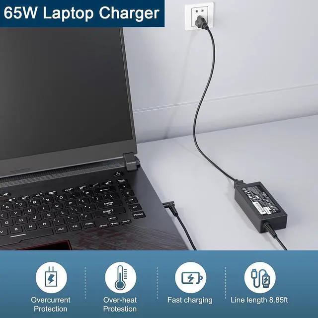 Alt view image 6 of 7 - 65W 45W AC Charger for HP Probook 450 440 445 455 430 470 X360 11 G10 G9 G8 G7 G6 Probook 650 640 G5 G4 G2 Elitebook 845 840 630 645 655 for HP 240 250 255 G8 G9 G10 Blue Tip Laptop Adapter Power Cord