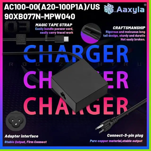 Alt view image 2 of 7 - 100W USB Type c Laptop Charger Compatible with Asus rog Ally chromebook zenbook Vivobook x7 14 14x z13 x13 gv301 gz301 ux425qa ga401qm gz301ze-z13 A20-100P1A Power Adapter (asus 100w Laptop Charger)