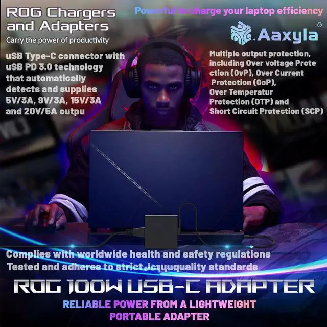 Alt view image 6 of 7 - 100W USB Type c Laptop Charger Compatible with Asus rog Ally chromebook zenbook Vivobook x7 14 14x z13 x13 gv301 gz301 ux425qa ga401qm gz301ze-z13 A20-100P1A Power Adapter (asus 100w Laptop Charger)