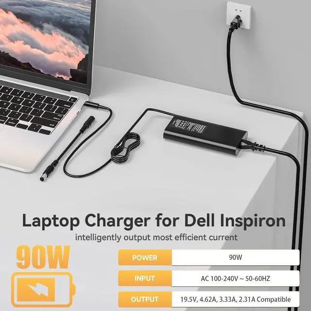 Alt view image 4 of 7 - 90W Laptop Charger for Dell Inspiron 11 13 14 15 17 3000 5000 7000 Series; for dell inspiron 15 3000 15-3552, 3555, 3558, 3565, 3567, 3582, 3583, 3590, 3593, 3595 Round Connectors Power Supply