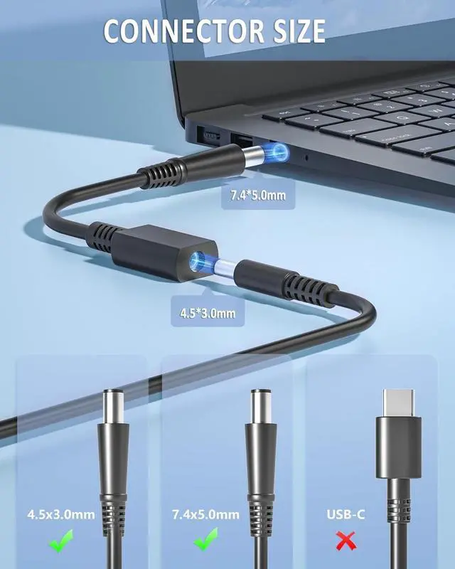 Alt view image 4 of 6 - Charger Compatible with Dell Laptop 90W 65W 45W Latitude/Vostro/XPS 13 14 15, OptiPlex Micro Desktop, Studio/Studio XPS Notebook PC AIO Desktop Power Cord with Round Connector 4.5mm and 7.4mm