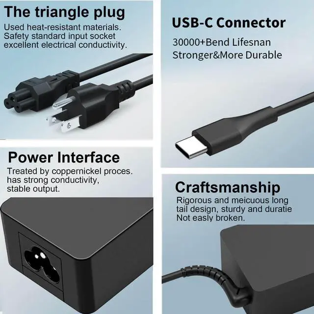 Alt view image 4 of 6 - 65W USB C Laptop Charger for Lenovo Thinkpad T480 T580, Yoga, Chromebook Computer Power Cord Replacement Type C Lenovo Laptop Charger USB C
