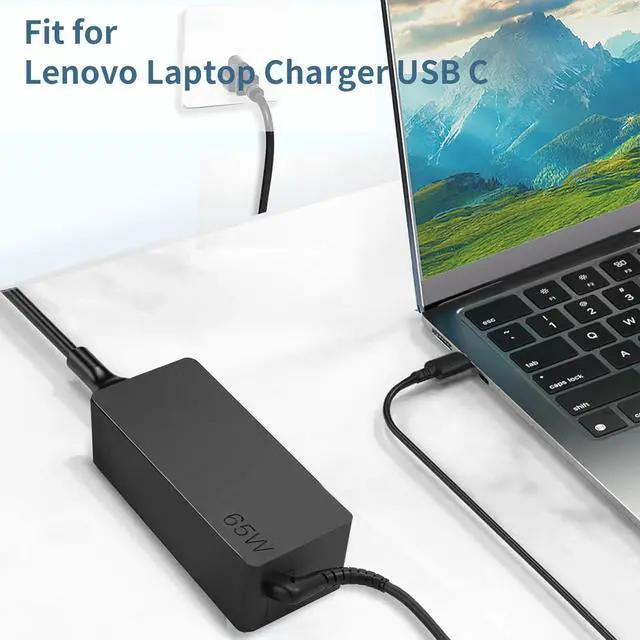 Alt view image 6 of 6 - 65W USB C Laptop Charger for Lenovo Thinkpad T480 T580, Yoga, Chromebook Computer Power Cord Replacement Type C Lenovo Laptop Charger USB C