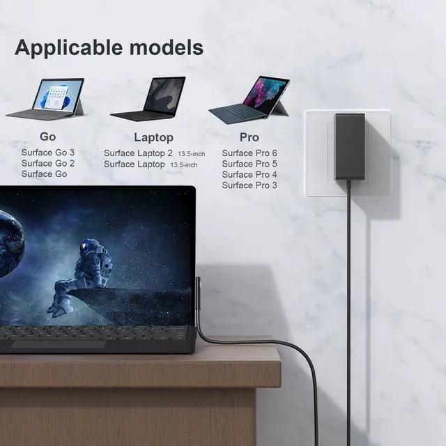 Alt view image 2 of 7 - 24W 15V 1.6A Surface Charger - Compatible with Surface Go 1/2/3, Pro 4/5/6, Laptop - 5.9ft Folding Power Cable