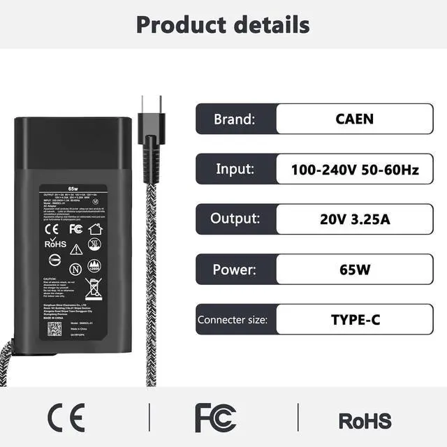 Alt view image 2 of 7 - New Slim 65W HP USB C Laptop Charger Replacement for HP Chromebook X360, Envy X360, Elitebook X360, Spectre X360,Elitebook/Chromebook/Elite x2/Envy/ProBook Travel Type C Power Cord Supply