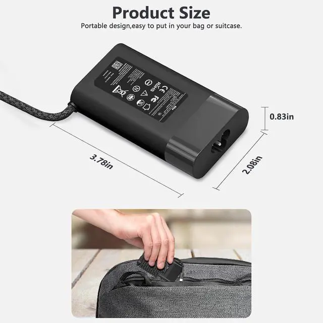 Alt view image 6 of 7 - New Slim 65W HP USB C Laptop Charger Replacement for HP Chromebook X360, Envy X360, Elitebook X360, Spectre X360,Elitebook/Chromebook/Elite x2/Envy/ProBook Travel Type C Power Cord Supply