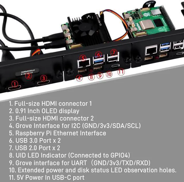 Alt view image 3 of 7 - GeeekPi 19 inch 1U Rack Mount for Raspberry Pi 5, with 4PCS PCIe to M.2 NVMe SSD Adapters and OLED Display, Compatible with 19 Inch Server Rack