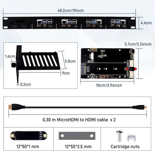 Alt view image 5 of 7 - GeeekPi 19 inch 1U Rack Mount for Raspberry Pi 5, with 4PCS PCIe to M.2 NVMe SSD Adapters and OLED Display, Compatible with 19 Inch Server Rack