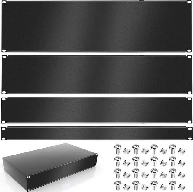 Main image of 4 Pack 1U/2U/3U/4U Blank Panel 1U Blanking Panel Metal Disassembled Blank Panel Rack Mount Filler Panel for Server Rack Enclosure or Network Cabinet, Black, 4 Size