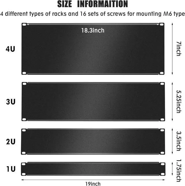 Alt view image 2 of 7 - 4 Pack 1U/2U/3U/4U Blank Panel 1U Blanking Panel Metal Disassembled Blank Panel Rack Mount Filler Panel for Server Rack Enclosure or Network Cabinet, Black, 4 Size