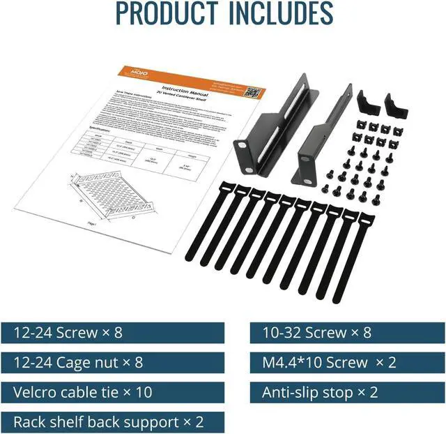 Alt view image 7 of 7 - Tecmojo 2U Rack Shelf,19 inch Server Rack Shelf 16 inch Depth,Weight Capacity 110Lbs/50kg,Rack Mount Shelf for 19" Network Racks & Cabinets,with Complete Accessories