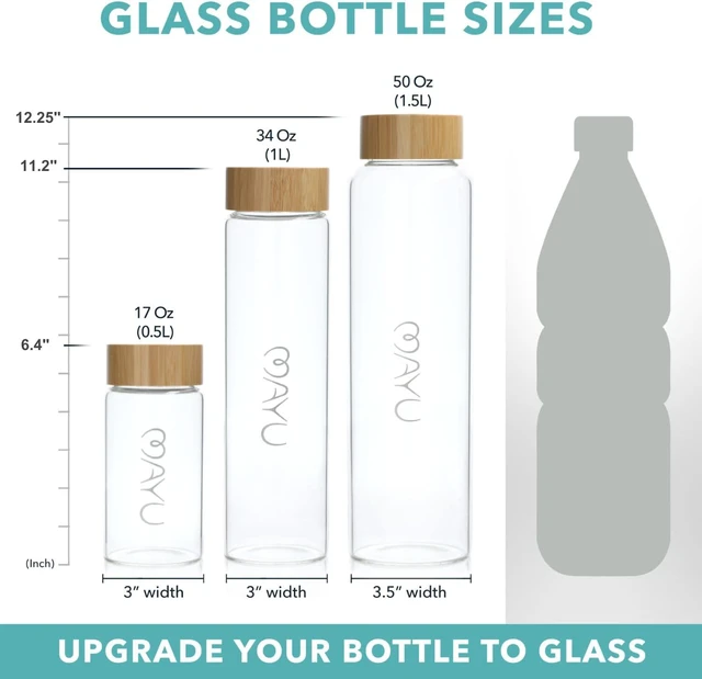 Alt view image 7 of 7 - mayu Pure Glass Reusable Water Bottle with Bamboo Lid, Leakproof, 1 Liter