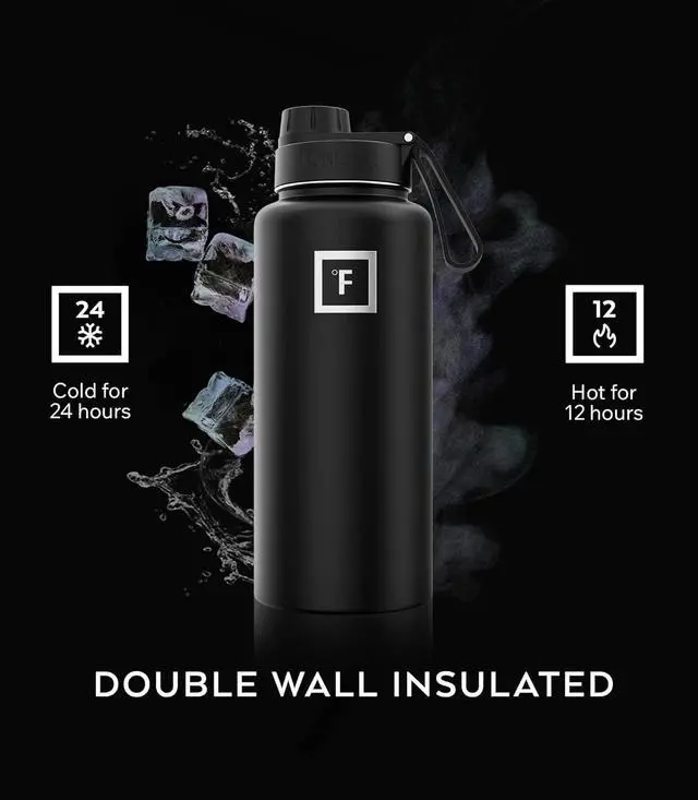 Alt view image 4 of 7 - IRON °FLASK Camping & Hiking Hydration Flask with 3 Lids - Stainless Steel, Double Walled & Vacuum Insulated Water Bottle - Leak Proof & BPA Free (Midnight Black, Spout - 32 oz)