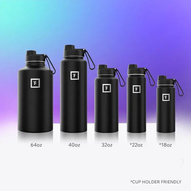 Alt view image 6 of 7 - IRON °FLASK Camping & Hiking Hydration Flask with 3 Lids - Stainless Steel, Double Walled & Vacuum Insulated Water Bottle - Leak Proof & BPA Free (Midnight Black, Spout - 32 oz)