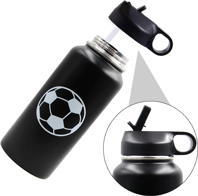 Alt view image 2 of 6 - 32 oz Soccer Water Bottle, Stainless Steel Vacuum Insulated Water Bottle with Straw and 2 Lids, Wide Mouth BPA Free Double Wall Leak Proof Flask for Sports, Travel, Gym, School