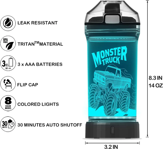 Alt view image 5 of 7 - Lightzz Monster Truck Water Bottle, Glow in the Dark, 14 oz