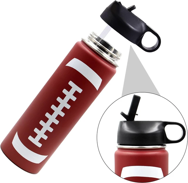 Alt view image 2 of 6 - 22 oz Football Water Bottle, Stainless Steel Vacuum Insulated Water Bottle with Straw and 2 Lids, Wide Mouth BPA Free Double Wall Leak Proof Flask for Sports, Travel, Gym, School